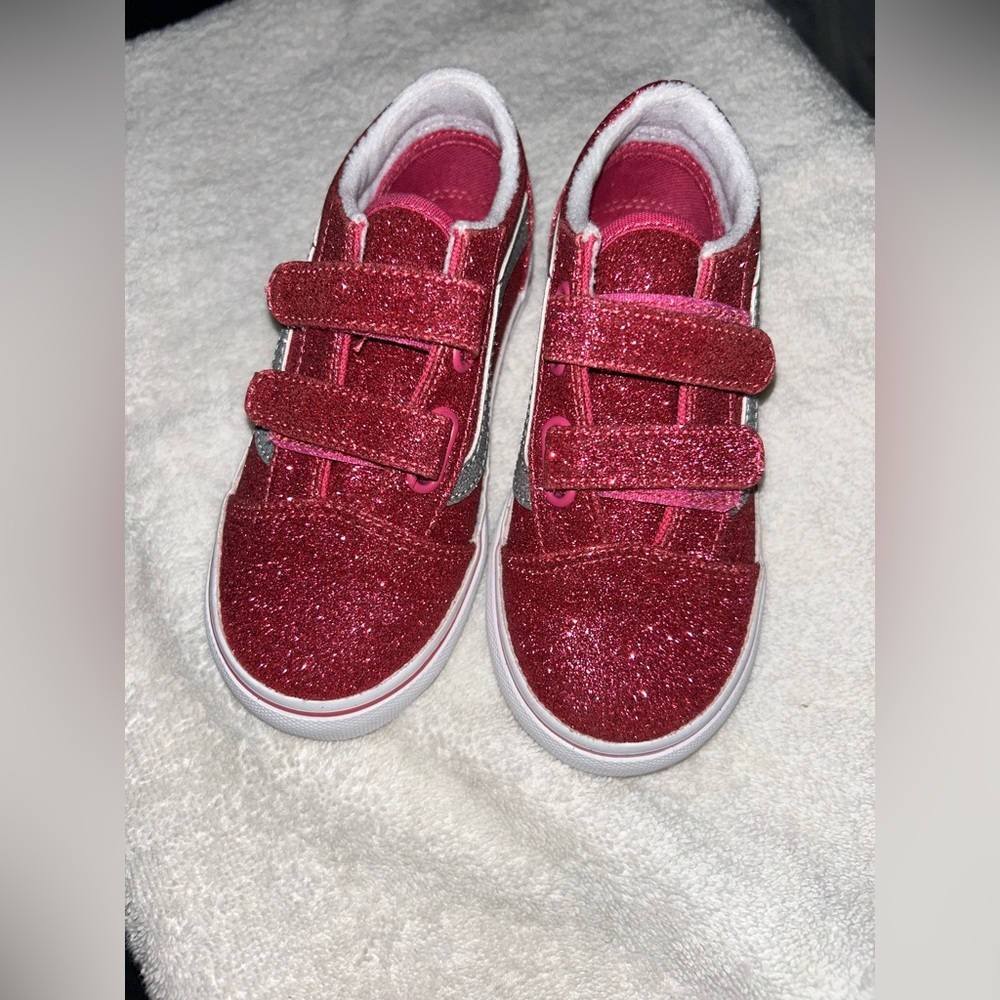 *NEW* Kids Old Skool V Shoe Glitter Raspberry Rose Pink Sz 9
